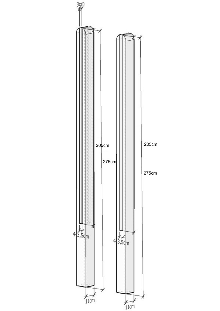 Poteau inter naturel pour plaque lisse 205/275cm Arrondi (B)